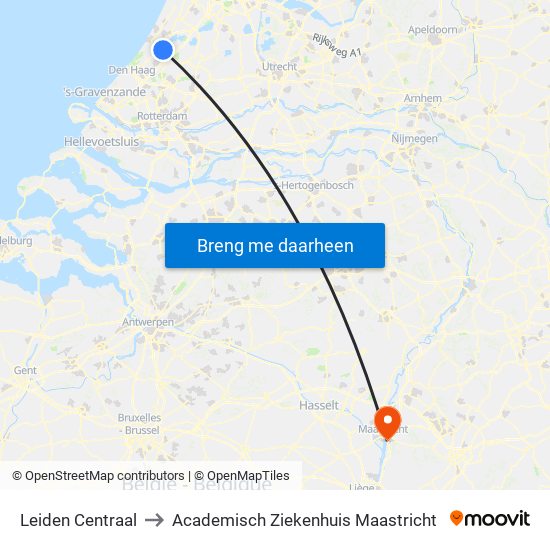 Leiden Centraal to Academisch Ziekenhuis Maastricht map