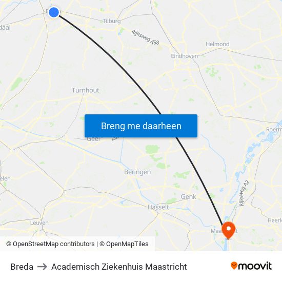 Breda to Academisch Ziekenhuis Maastricht map