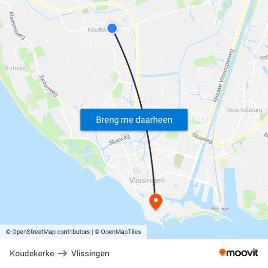 Koudekerke to Vlissingen map