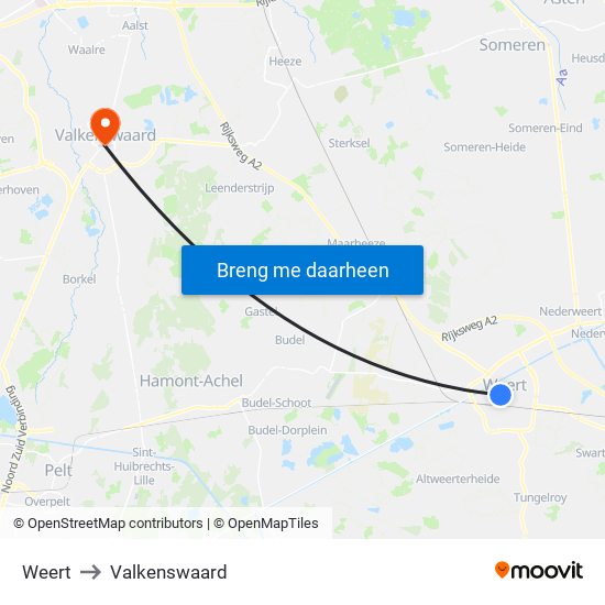 Weert to Valkenswaard map