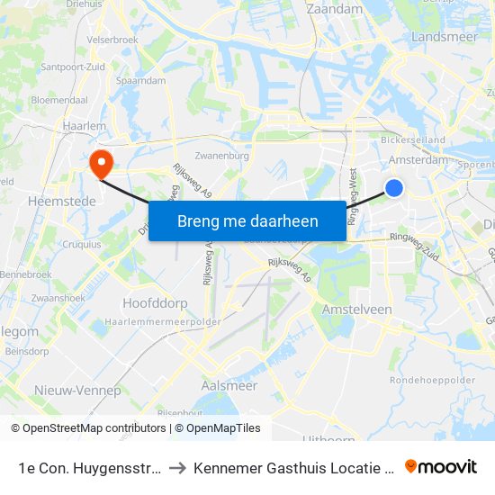 1e Con. Huygensstraat to Kennemer Gasthuis Locatie Zuid map