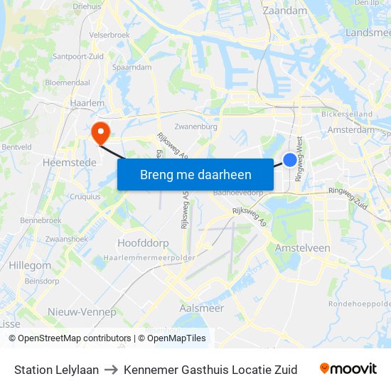 Station Lelylaan to Kennemer Gasthuis Locatie Zuid map