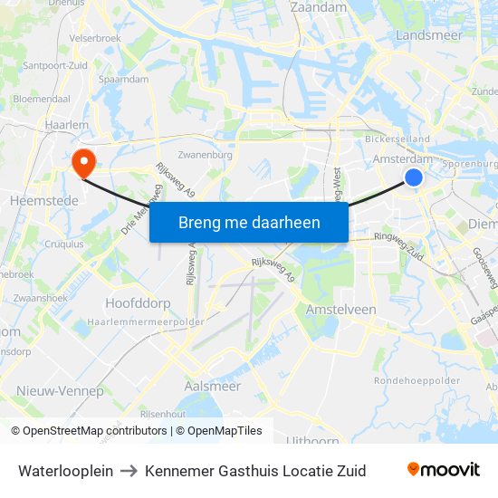 Waterlooplein to Kennemer Gasthuis Locatie Zuid map