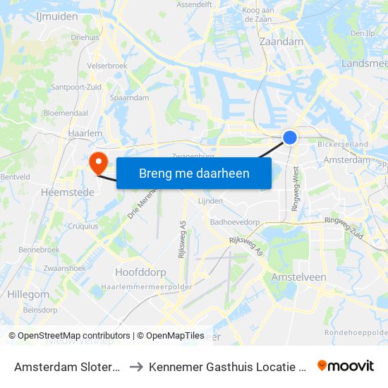 Amsterdam Sloterdijk to Kennemer Gasthuis Locatie Zuid map