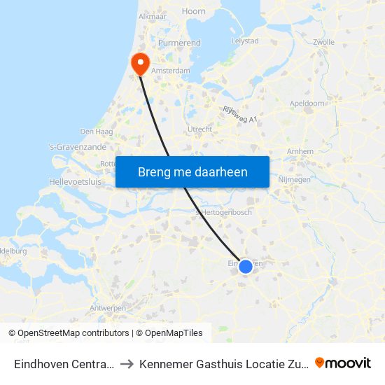 Eindhoven Centraal to Kennemer Gasthuis Locatie Zuid map