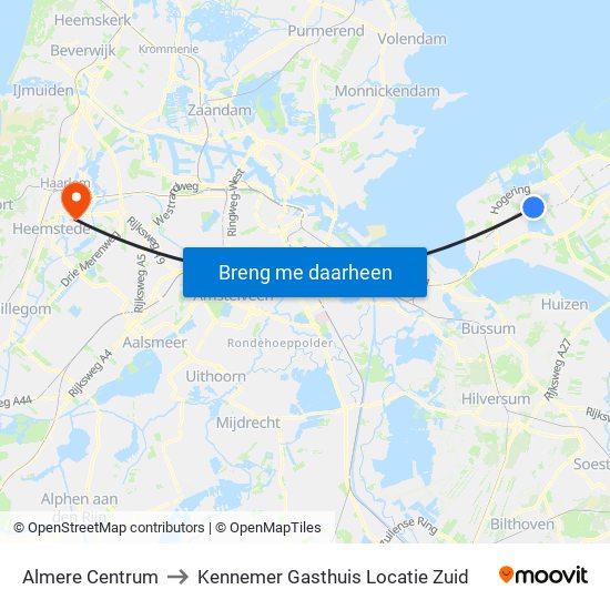 Almere Centrum to Kennemer Gasthuis Locatie Zuid map