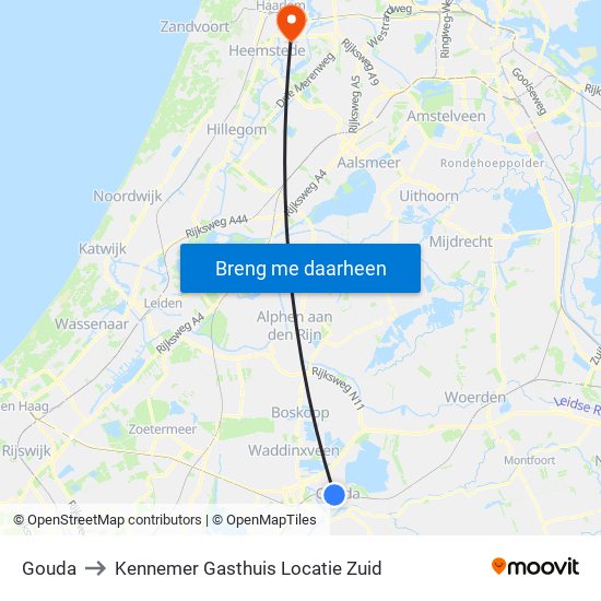Gouda to Kennemer Gasthuis Locatie Zuid map