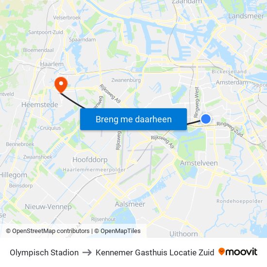 Olympisch Stadion to Kennemer Gasthuis Locatie Zuid map