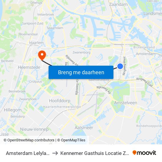 Amsterdam Lelylaan to Kennemer Gasthuis Locatie Zuid map