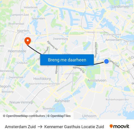 Amsterdam Zuid to Kennemer Gasthuis Locatie Zuid map