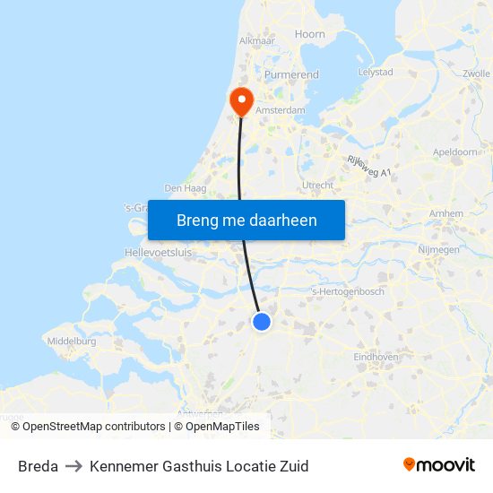 Breda to Kennemer Gasthuis Locatie Zuid map