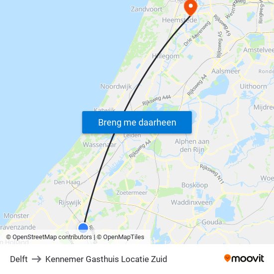 Delft to Kennemer Gasthuis Locatie Zuid map