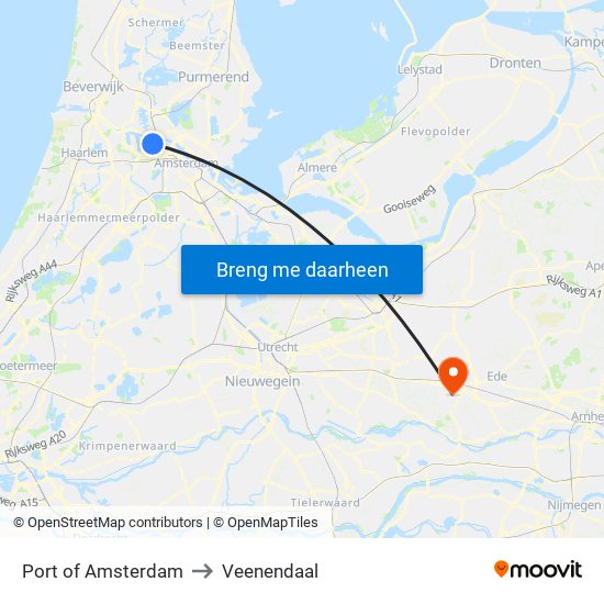 Port of Amsterdam to Veenendaal map