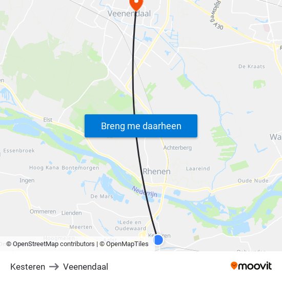 Kesteren to Veenendaal map