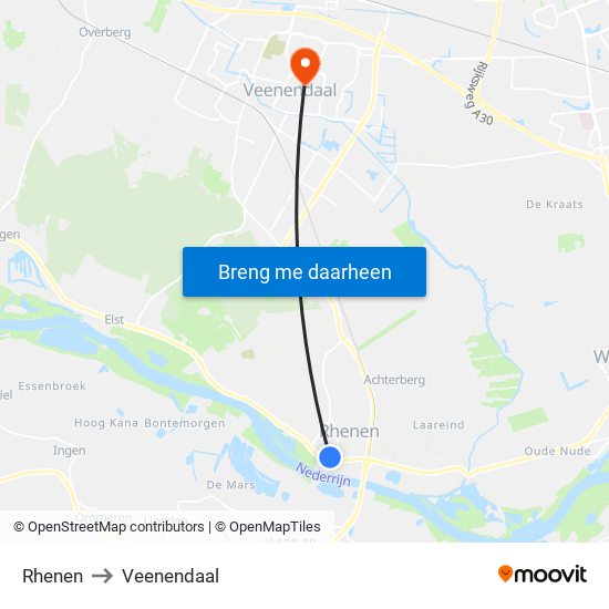 Rhenen to Veenendaal map