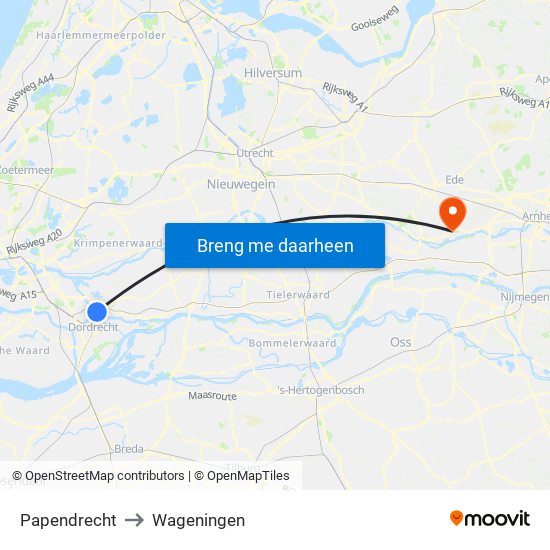 Papendrecht to Wageningen map
