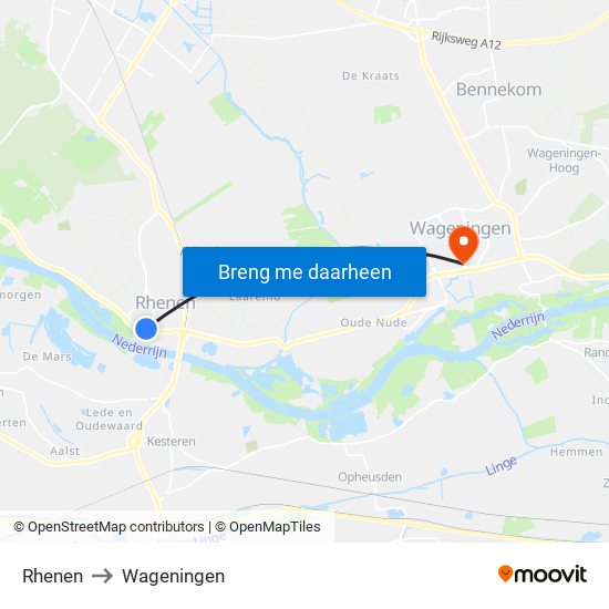 Rhenen to Wageningen map