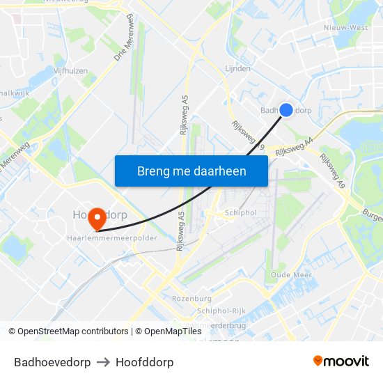 Badhoevedorp to Hoofddorp map
