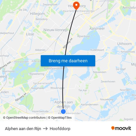 Alphen aan den Rijn to Hoofddorp map