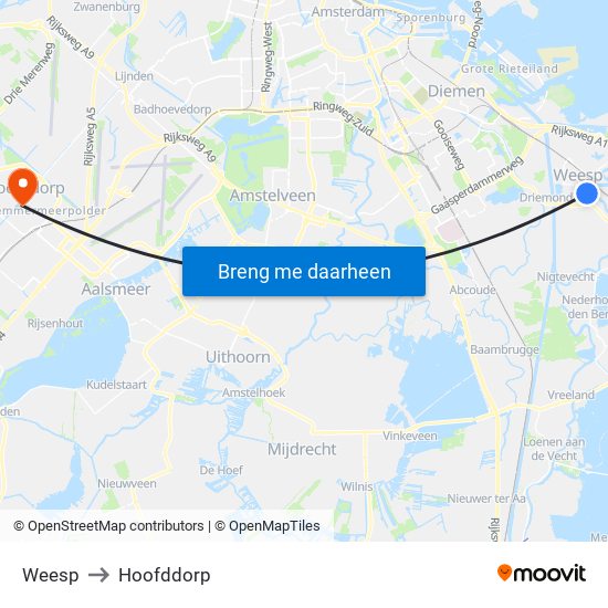 Weesp to Hoofddorp map