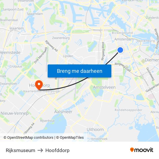 Rijksmuseum to Hoofddorp map