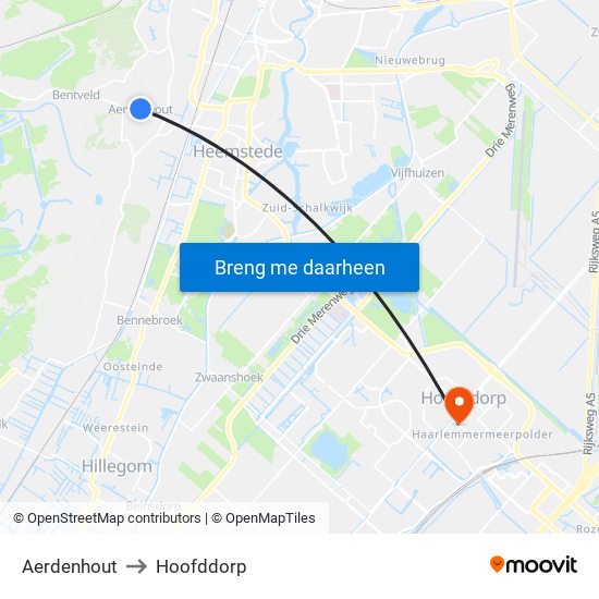 Aerdenhout to Hoofddorp map
