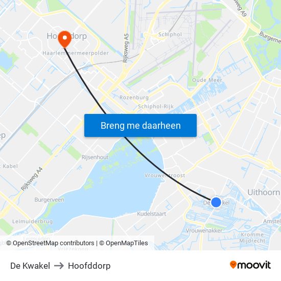 De Kwakel to Hoofddorp map