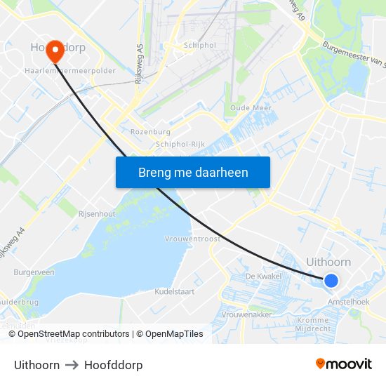 Uithoorn to Hoofddorp map