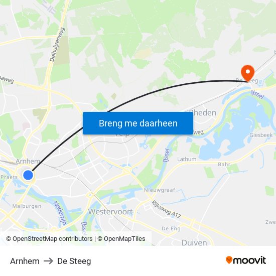 Arnhem to De Steeg map
