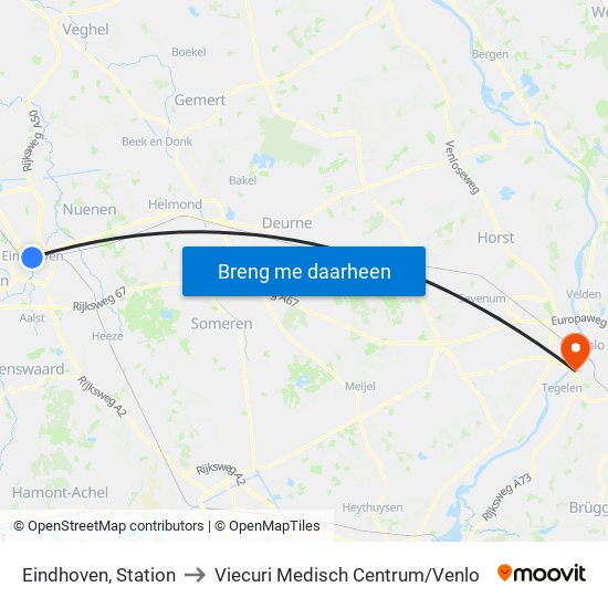 Eindhoven, Station to Viecuri Medisch Centrum/Venlo map
