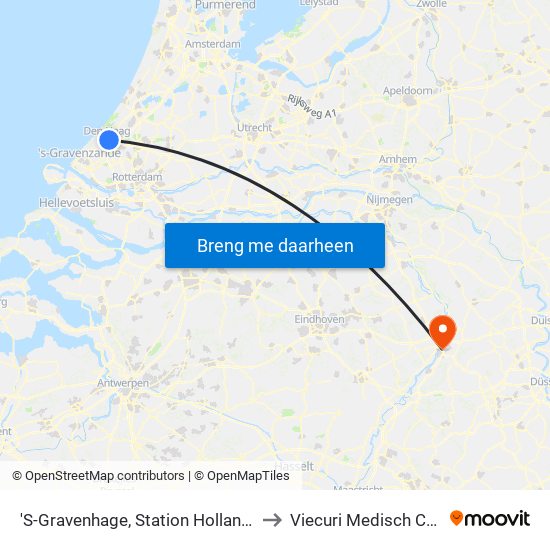 'S-Gravenhage, Station Hollands Spoor (Perron A) to Viecuri Medisch Centrum/Venlo map