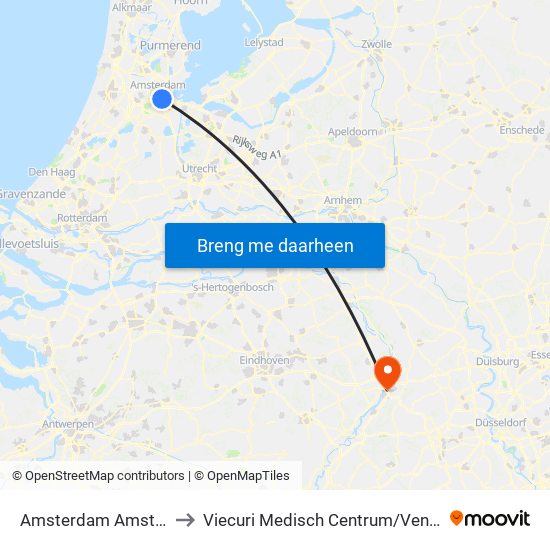 Amsterdam Amstel to Viecuri Medisch Centrum/Venlo map