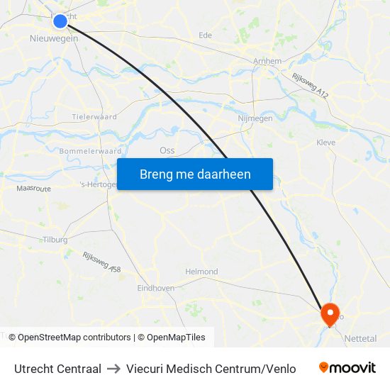 Utrecht Centraal to Viecuri Medisch Centrum/Venlo map