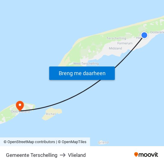 Gemeente Terschelling to Vlieland map