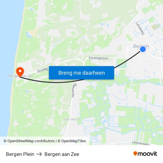 Bergen Plein to Bergen aan Zee map