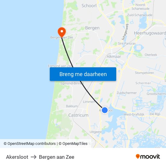 Akersloot to Bergen aan Zee map