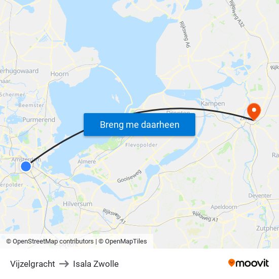 Vijzelgracht to Isala Zwolle map