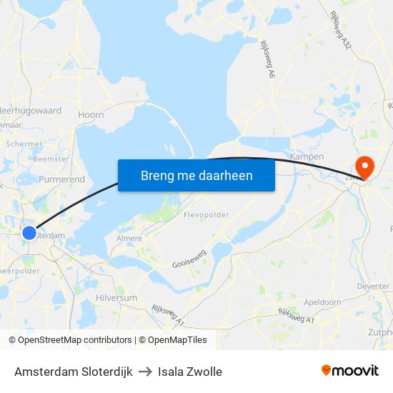 Amsterdam Sloterdijk to Isala Zwolle map