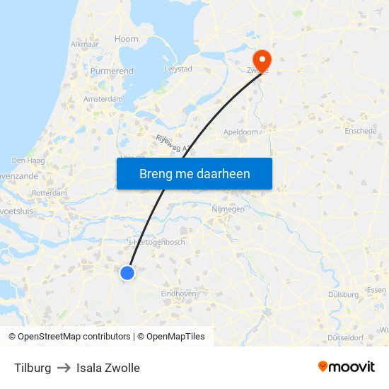 Tilburg to Isala Zwolle map