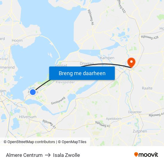 Almere Centrum to Isala Zwolle map