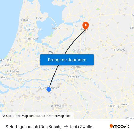 'S-Hertogenbosch (Den Bosch) to Isala Zwolle map