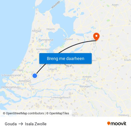 Gouda to Isala Zwolle map