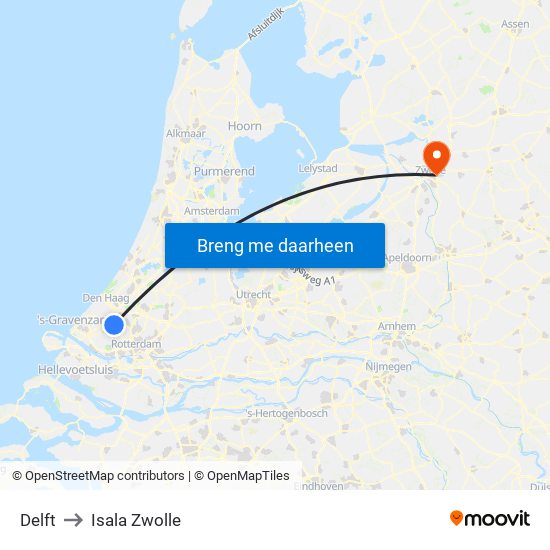 Delft to Isala Zwolle map