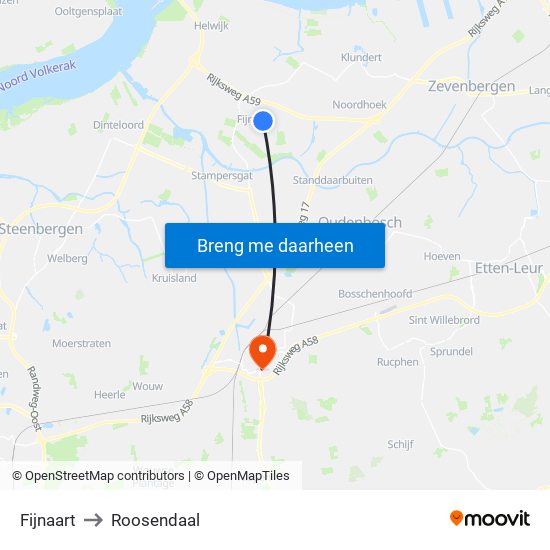 Fijnaart to Roosendaal map