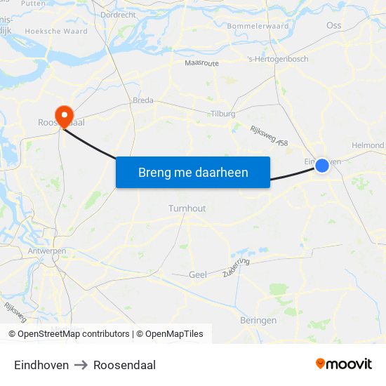 Eindhoven, Nieuwe Emmasingel 10 to Roosendaal map