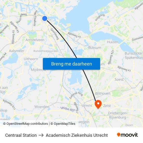 Centraal Station to Academisch Ziekenhuis Utrecht map