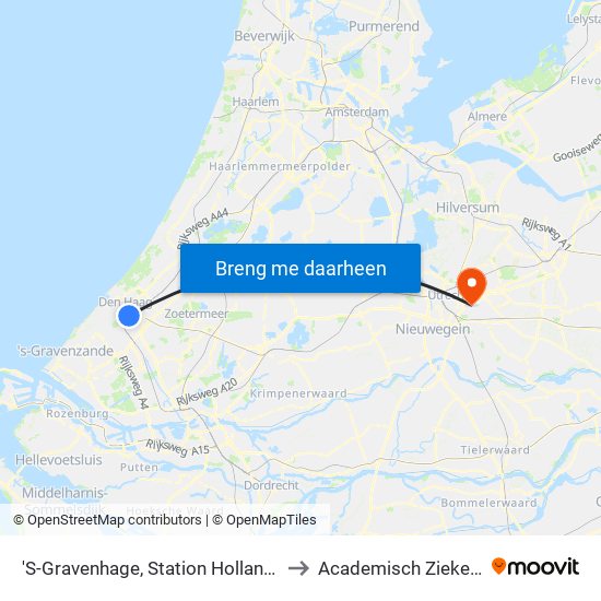 'S-Gravenhage, Station Hollands Spoor (Perron A) to Academisch Ziekenhuis Utrecht map