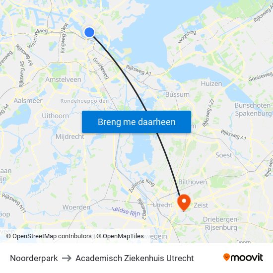 Noorderpark to Academisch Ziekenhuis Utrecht map