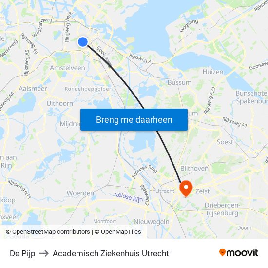 De Pijp to Academisch Ziekenhuis Utrecht map