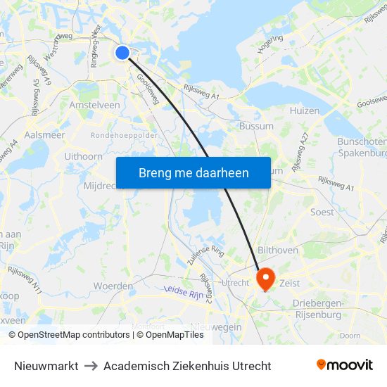 Nieuwmarkt to Academisch Ziekenhuis Utrecht map
